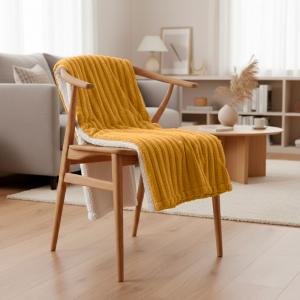 Couverture plaid bitone polyester jaune et blanc 180x220 cm