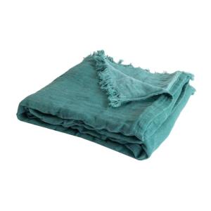 Couverture plaid coton bleu turquoise avec franges 130x170…
