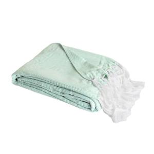 Couverture plaid coton bleu turquoise franges 180x220 cm