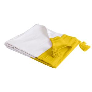 Couverture plaid coton jaune avec franges 130x170 cm