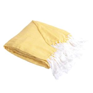 Couverture plaid coton jaune franges 180x220 cm
