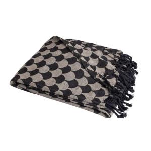 Couverture plaid coton noir franges 130x170 cm