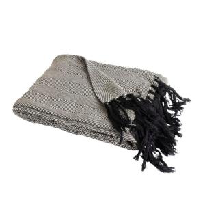 Couverture plaid coton noir franges 180x220 cm