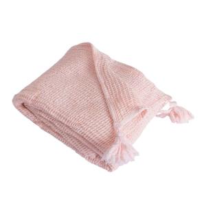 Couverture plaid coton rose pâle avec pompons 130x170 cm