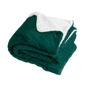 Couverture plaid double face vert foncé et blanc en relief…