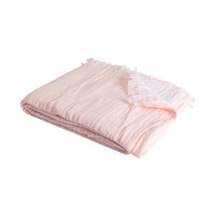 Couverture plaid en coton rose pâle avec franges