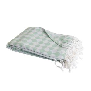 Couverture plaid en coton vert à franges 180x220 cm