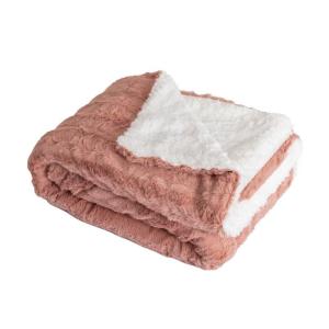 Couverture plaid réversible poils longs rose et blanc 180x2…