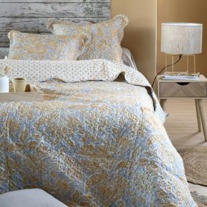 Couvre-lit avec taies d'oreiller motif perse polyester jaun…