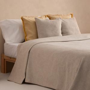 Couvre lit en jacquard de coton doux floral beige 270x270cm