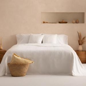 Couvre lit en jacquard de coton doux floral blanc 235x270cm