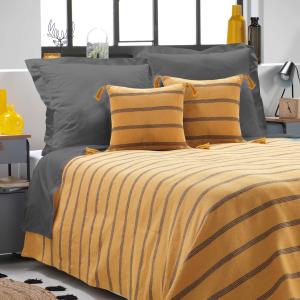 Couvre lit en jacquard rayé coton jaune 220 x 180