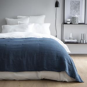 Couvre-lit en lin lavé 240x260cm Bleu Nuit