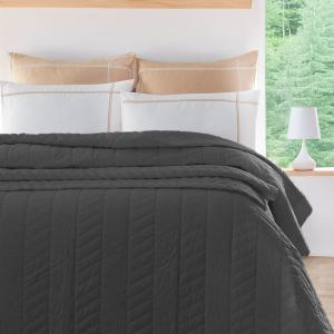 Couvre-lit en percale de coton surpiqué Anthracite 230x250