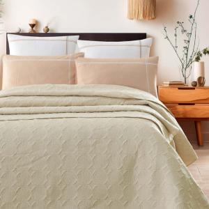 Couvre-lit en percale de coton surpiqué Ficelle 230x250