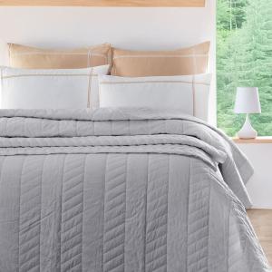 Couvre-lit en percale de coton surpiqué Gris Perle 230x250
