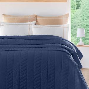 Couvre-lit en percale de coton surpiqué Indigo 230x250