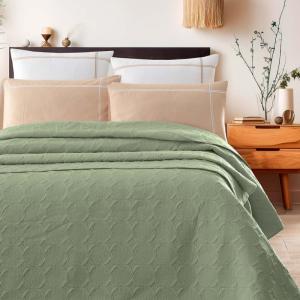 Couvre-lit en percale de coton surpiqué Sauge 230x250