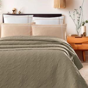 Couvre-lit en percale de coton surpiqué Taupe 230x250