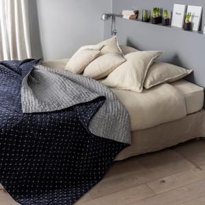 Couvre-lit matelassé Velours de coton au dos rayé Bleu