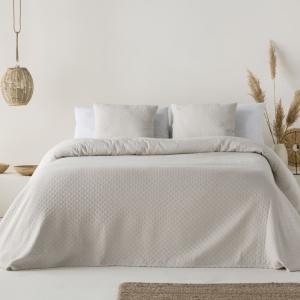 Couvre lit uni en jacquard de coton doux écru 250x270cm