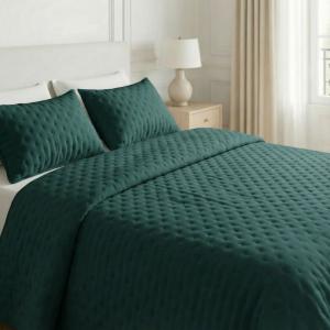 Couvre-lit uni matelassé extra doux bleu émeraude 235x280 c…