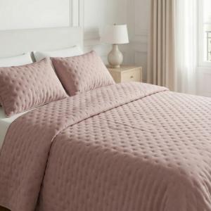 Couvre-lit uni matelassé extra doux rose poudré 300x280 cm