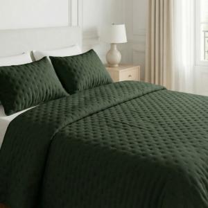 Couvre-lit uni matelassé extra doux vert bouteille 300x280…