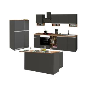 Cuisine complète effet bois anthracite, chêne clair 255x60h…
