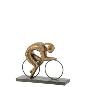 Cycliste doré sur socle en résine noire 37.5x11x29.5 cm