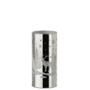 Cylindre décoratif led verre argent H17cm