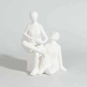 Déco à poser personnages en grès blanc H23