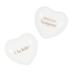 Déco cœur blanc en porcelaine blanche avec écriture dorée…