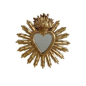 Déco miroir ex-voto coeur soleil 27x28cm