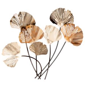 Déco murale branchage ginkgo en métal tricolore 55x64