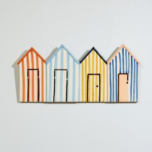 Déco murale cabanes de plage en grès multicolore 50x24