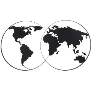 Déco murale carte du monde en métal noir 143x79