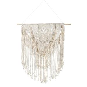 Déco murale en coton macramé écru et peuplier 132x205