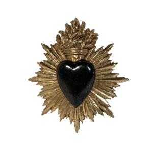 Déco murale ex-voto coeur noir 15x17cm