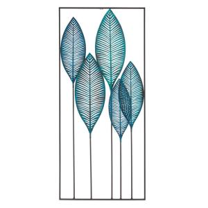Déco murale feuillage en métal bleu 60x136