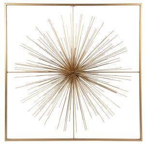 Déco murale filaire en fer forgé doré, 80x80 cm