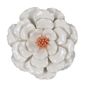 Déco murale fleur céramique blanc orange 20.5cm