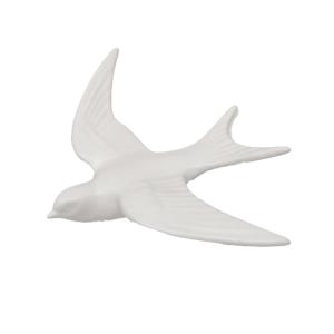 Déco murale hirondelle en résine métal blanc 17 x 14