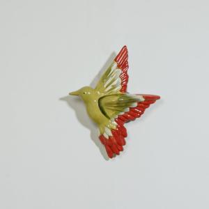 Déco murale oiseau en grès rouge et vert 20x25