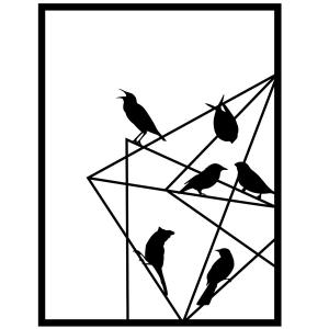 Déco murale oiseaux sur fil en métal noir 37x49 cm
