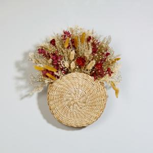 Déco murale panier en abaca et fleurs séchées multicolores…