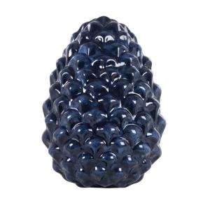 Déco murale pomme de pin en céramique bleue 19x26