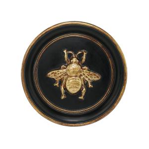 Déco murale ronde abeille noir et doré 20cm