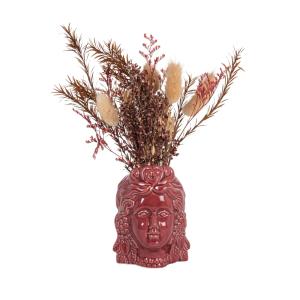 Déco murale tête de Maure en céramique rouge et fleurs séch…