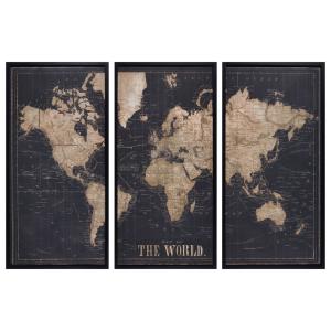 Déco murale triptyque carte du monde beige et gris anthraci…